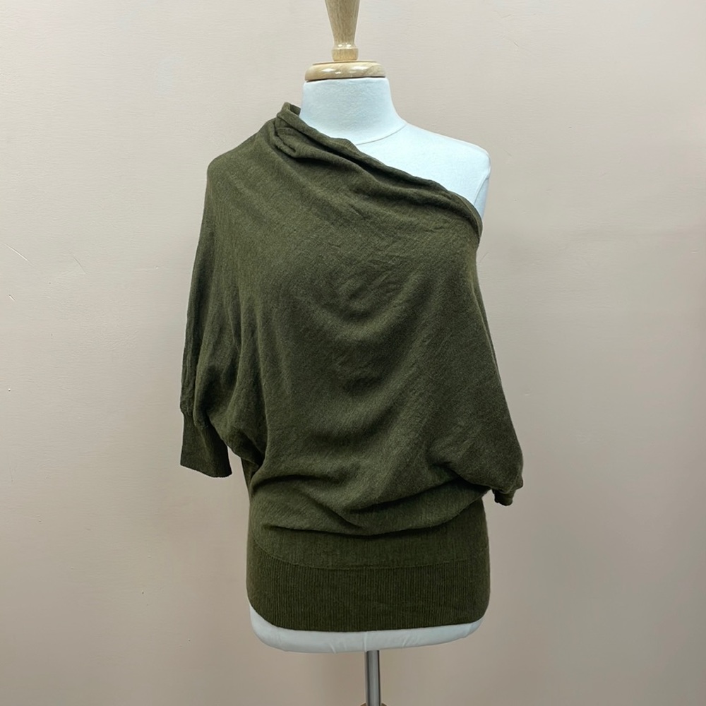 Anthropologie Moth Off Shoulder Draped Slouchy Sweater Wool Blend Green Small